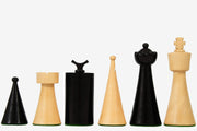 1940s Art Deco Series Weighted Chess Pieces Ebonized Boxwood and Boxwood -3.8" King