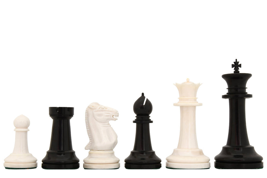 Repro 1849 Cooke Staunton Pattern Camel Bone Chess Set in Black Dyed & Bleached White - 4.0" King w/ FREE Storage testing