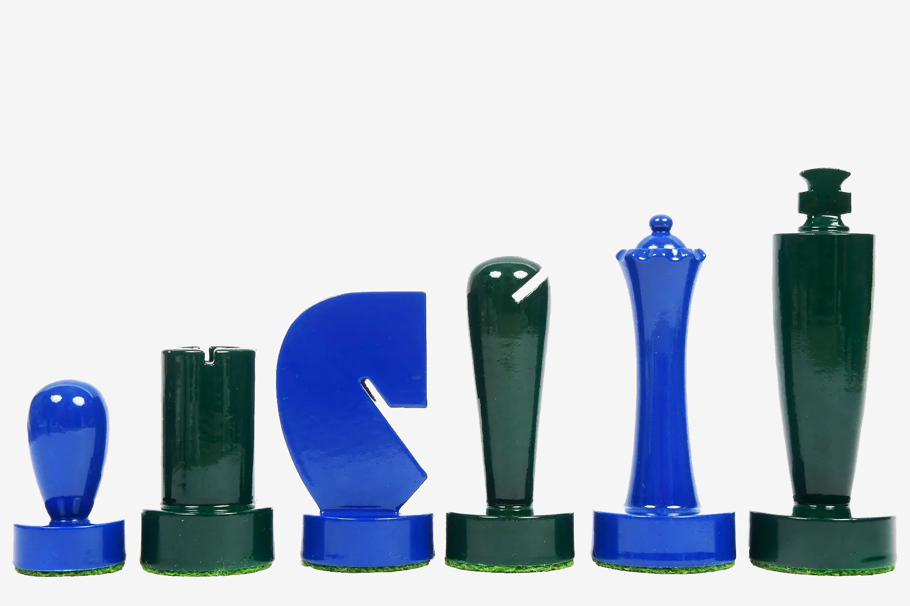 Berliner Series Modern Minimalist Chess Pieces in Blue and Green Painted Box Wood - 3.7" King