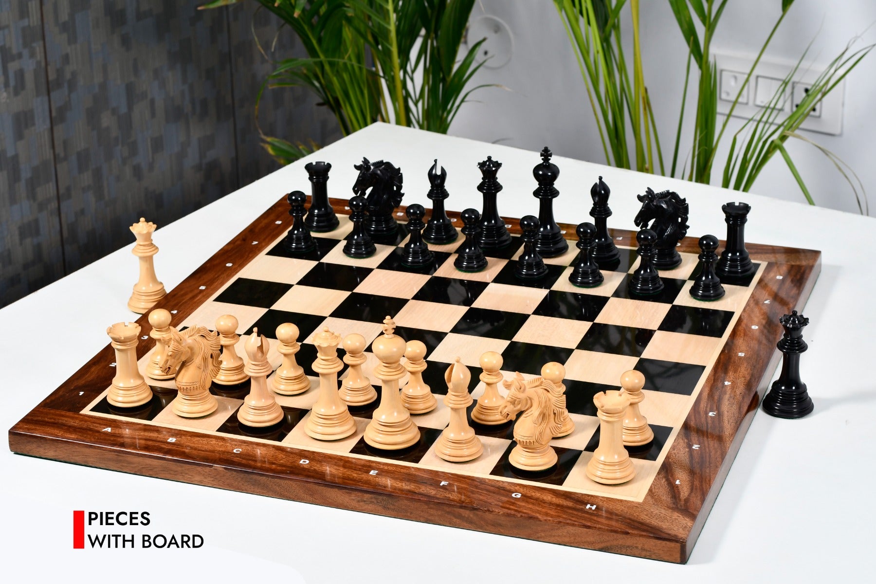 Crown Heritage Series Luxury Chess Pieces in Ebony Wood & Natural Boxwood 4.3” King