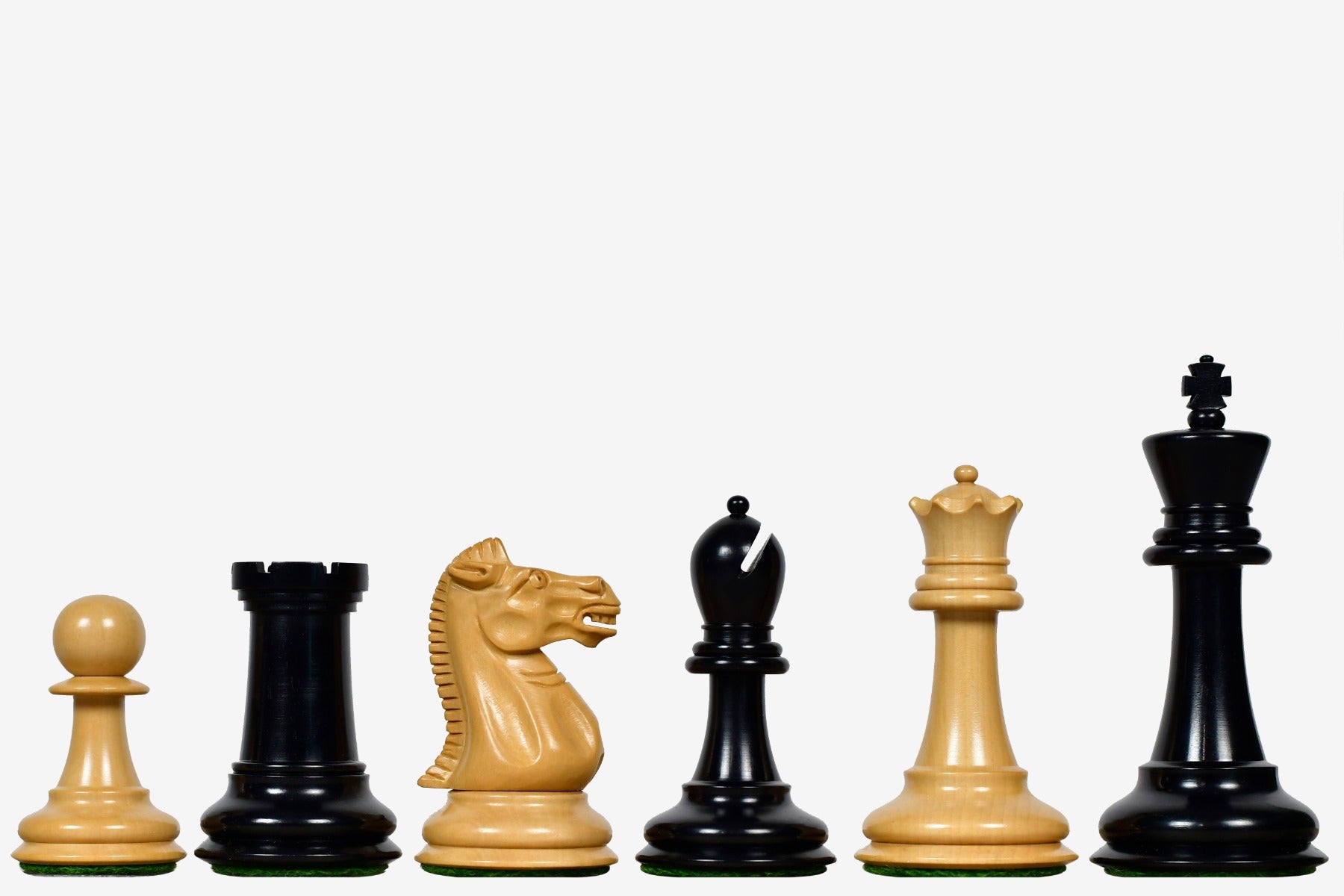 Vintage Reproduction of 1915-1925 Nimzovich Staunton Chess Pieces in Ebony & Boxwood – 3.75" King with King's Side Stamping