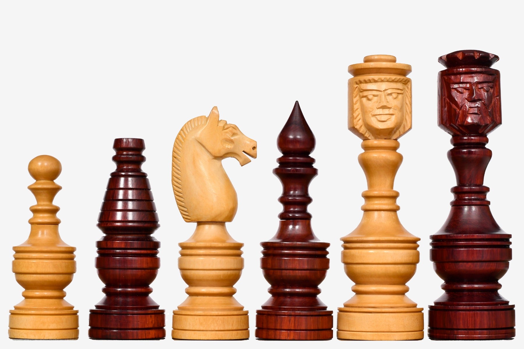 The Northern Traditional Art Collector Edition Carved King & Queen Face Chess Pieces in Bud Rosewood & Boxwood – 5.1” King