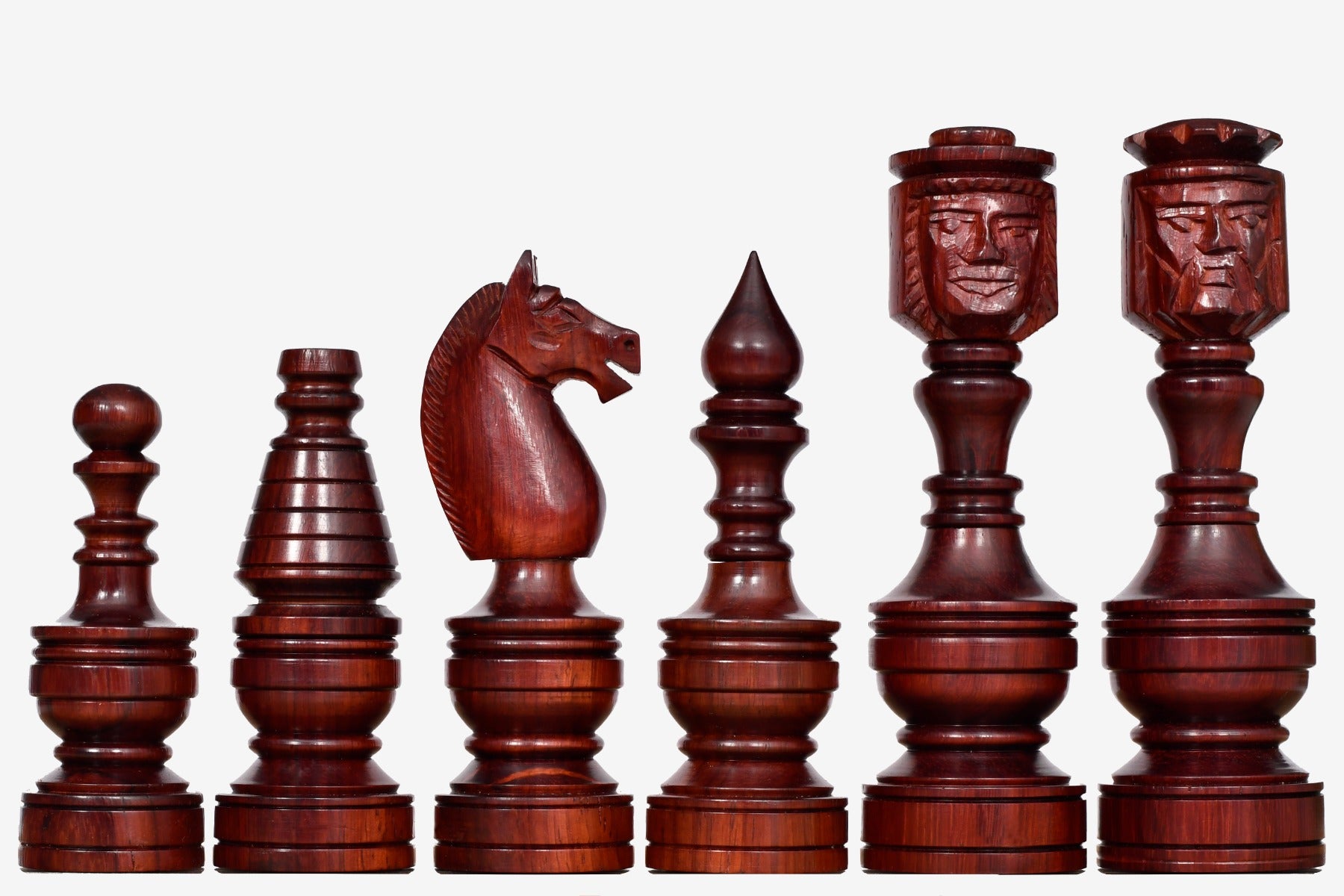 The Northern Traditional Art Collector Edition Carved King & Queen Face Chess Pieces in Bud Rosewood & Boxwood – 5.1” King