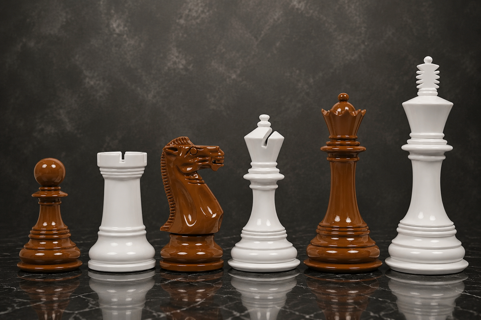 Chess Pieces White & Brown Painted Wood 4.4" - Slightly Imperfect