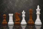 Chess Pieces White & Brown Painted Wood 4.4" - Slightly Imperfect
