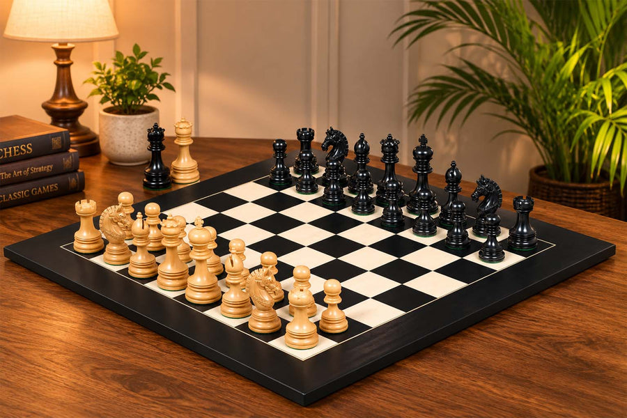 Indian Chetak II Chess Set Ebony & Boxwood 4.2" King with Black Anigre Board