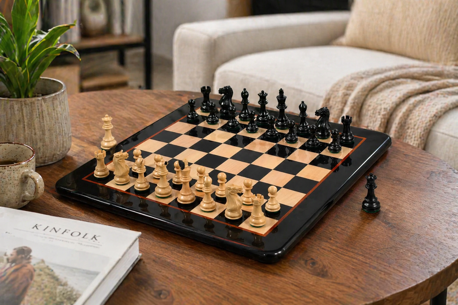 Contemporary Staunton Ebony Chess Pieces 3.0" with 18" Ebony Board | CHESSBAZAAR