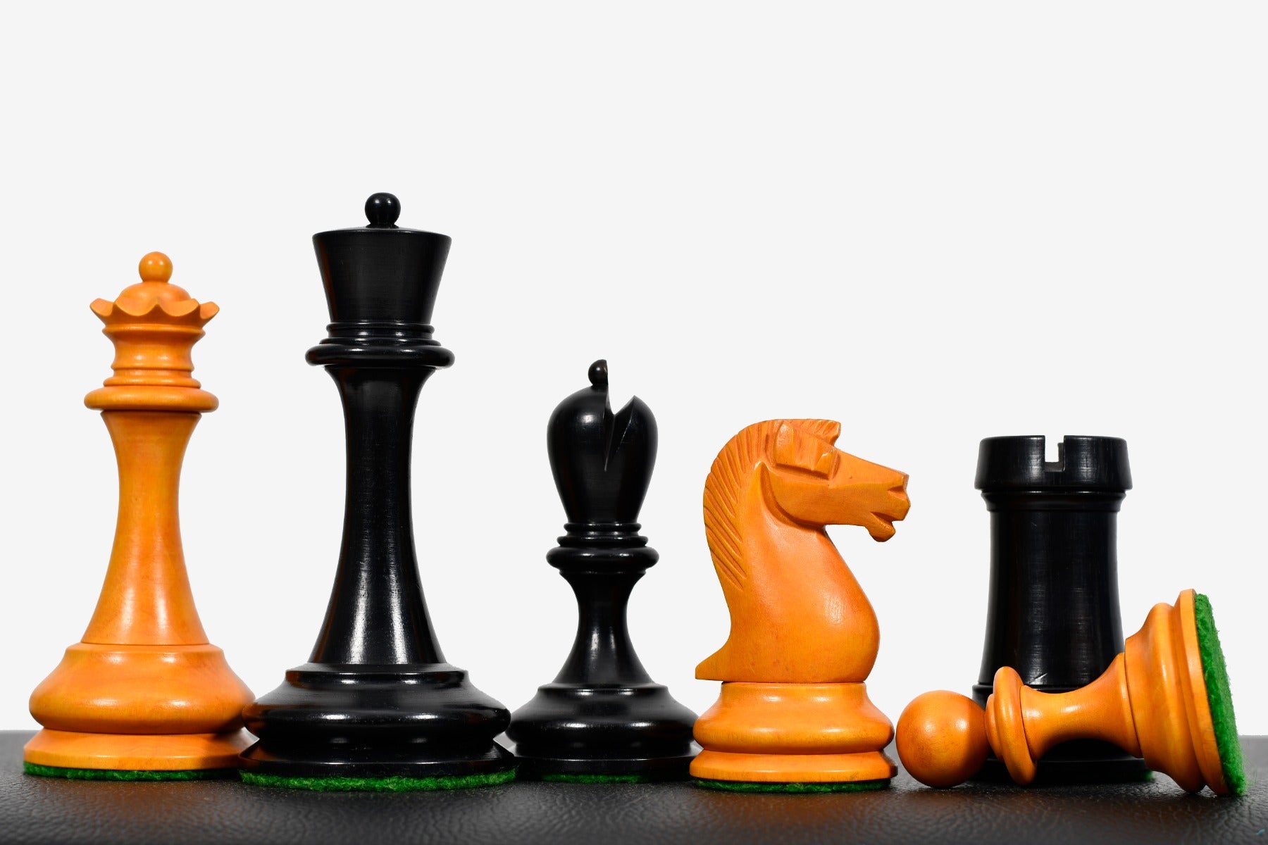 Repro B & Co 1860s Antique Chess Pieces in Ebony / Antiqued Boxwood - 4" King with Board