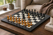 Repro B&Co 1860s Antique Chess Pieces Ebony 4" with Maple Board