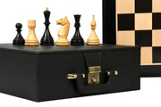 1961 Soviet Championship Baku Pieces in Ebonized / Boxwood - 4.05” King with Board & Storage Box