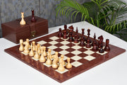 Repro 1961 Soviet Championship Baku Chess Pieces in Bud Rosewood / Boxwood with Board & Box -4" King