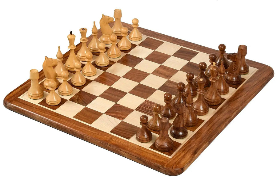 Repro 1961 Soviet Baku Chess Pieces in Sheesham & Boxwood 4" - King With Board
