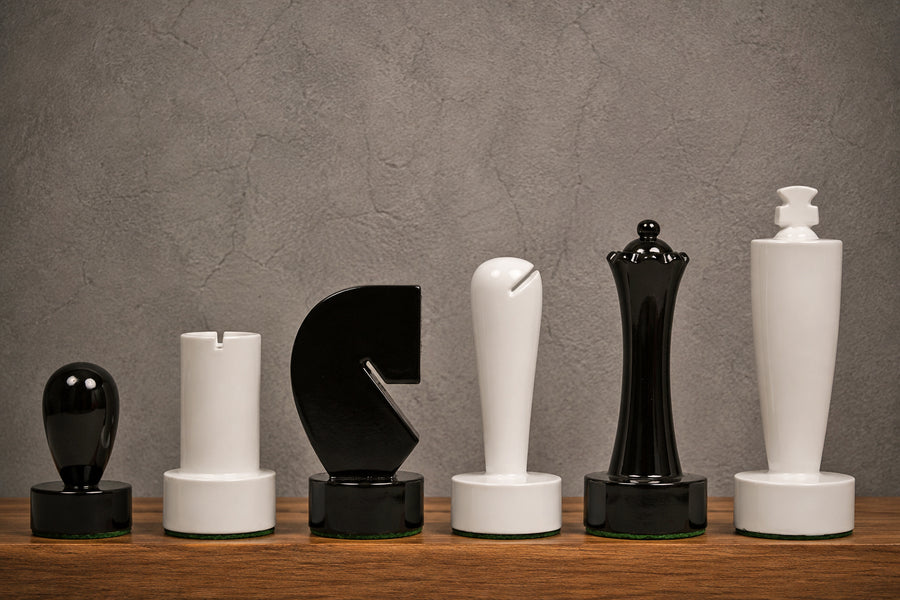 Berliner Minimalist Chess Pieces Black & White Painted Wood 3.7"- King