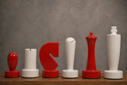 Berliner Minimalist Chess Pieces in Red & White Painted Wood 3.7"- King