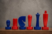 Berliner Minimalist Chess Pieces in Red & Blue Painted Wood 3.7"- King