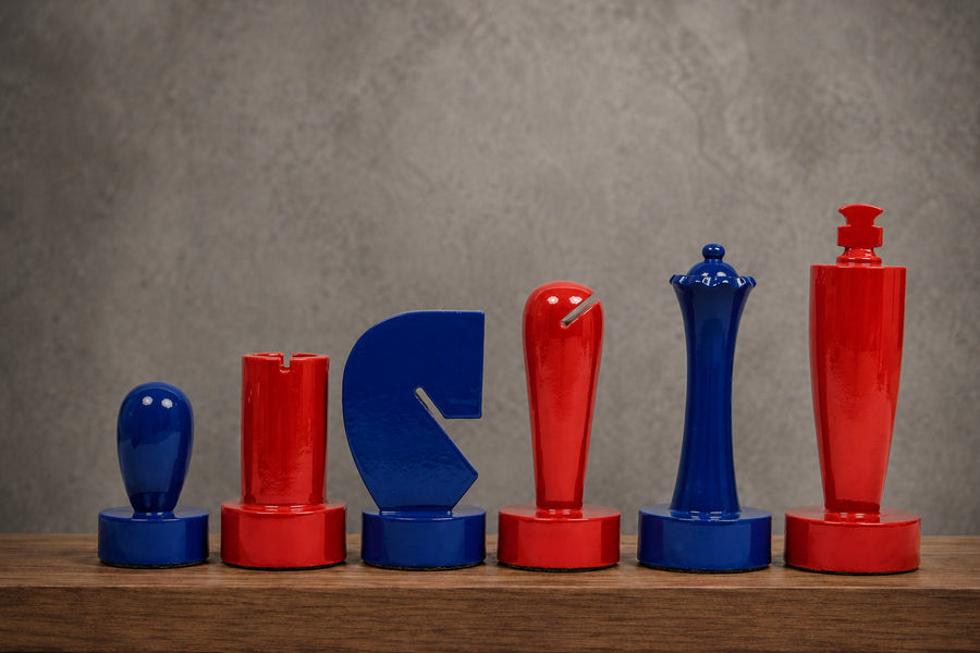 Berliner Minimalist Chess Pieces in Red & Blue Painted Wood 3.7"- King