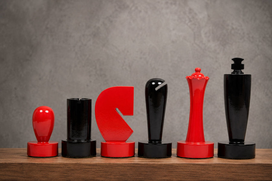 Berliner Minimalist Chess Pieces Red & Black Painted Wood 3.7"- King