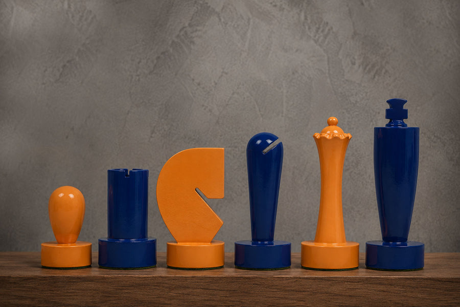 Berliner Minimalist Chess Pieces in Blue & Yellow Painted Wood 3.7"- King