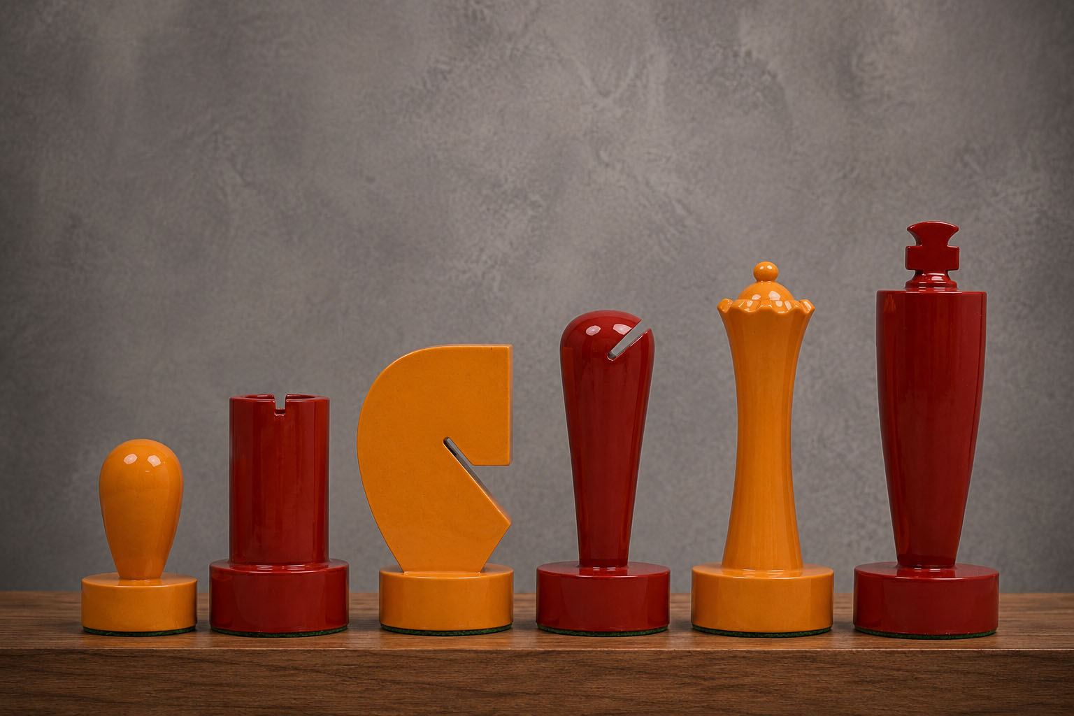 Berliner Minimalist Chess Pieces Red & Yellow Painted Wood 3.7"- King