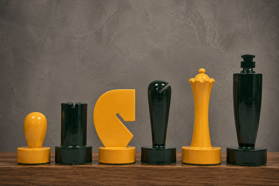 Berliner Minimalist Chess Pieces Green & Yellow Painted Wood 3.7" - king