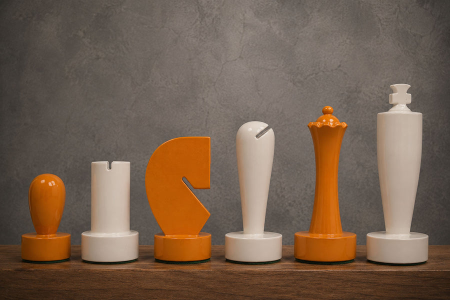 Berliner Minimalist Chess Pieces Yellow & White Painted Wood 3.7"- King