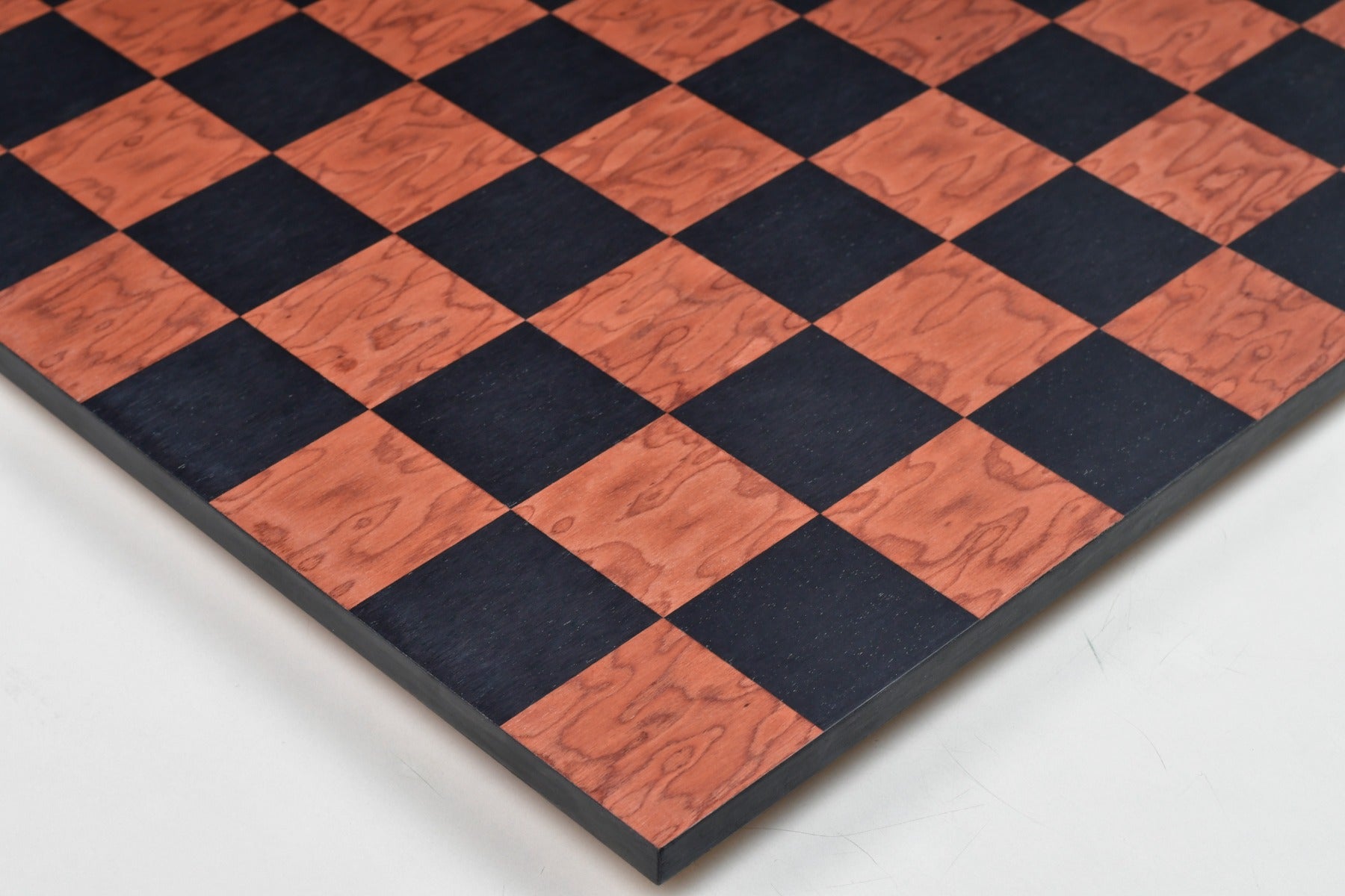 Minimalist Chess Board Black Anigre Red Ash Burl Matte Finish with Borderless Design 19" - 60 mm
