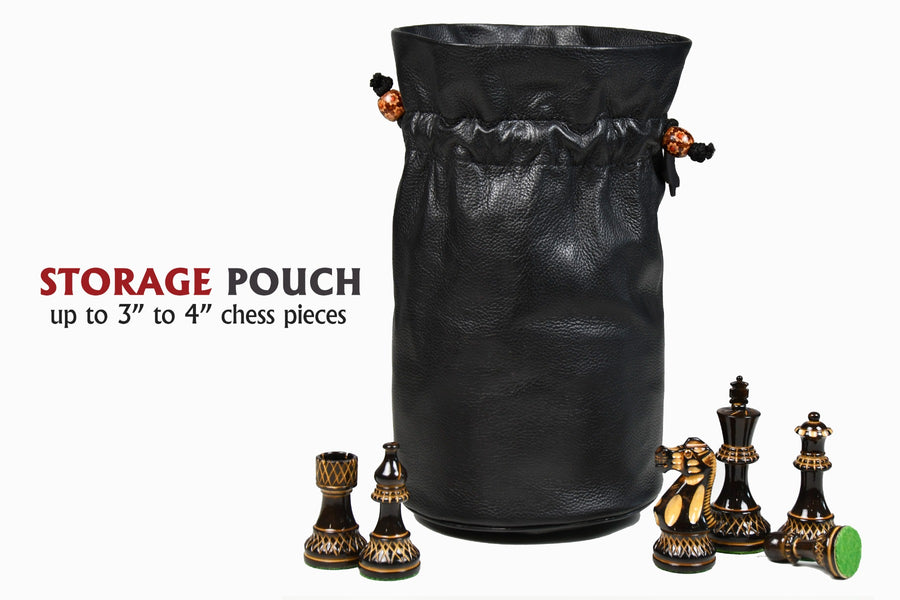 Genuine Leather Chess Storage Pouch for 3"-4" King Chess Pieces