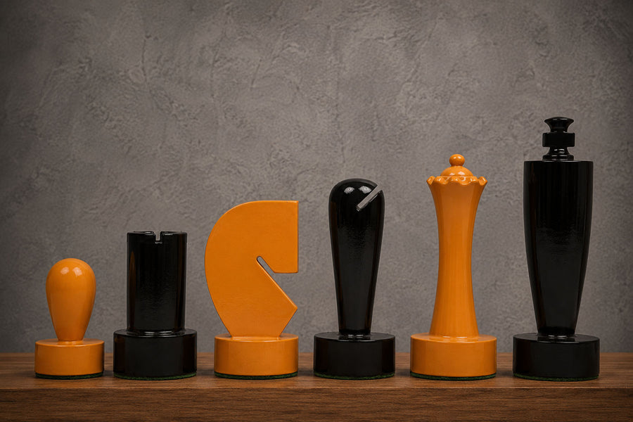 Berliner Minimalist Chess Pieces Black & Yellow Painted Wood 3.7"- King