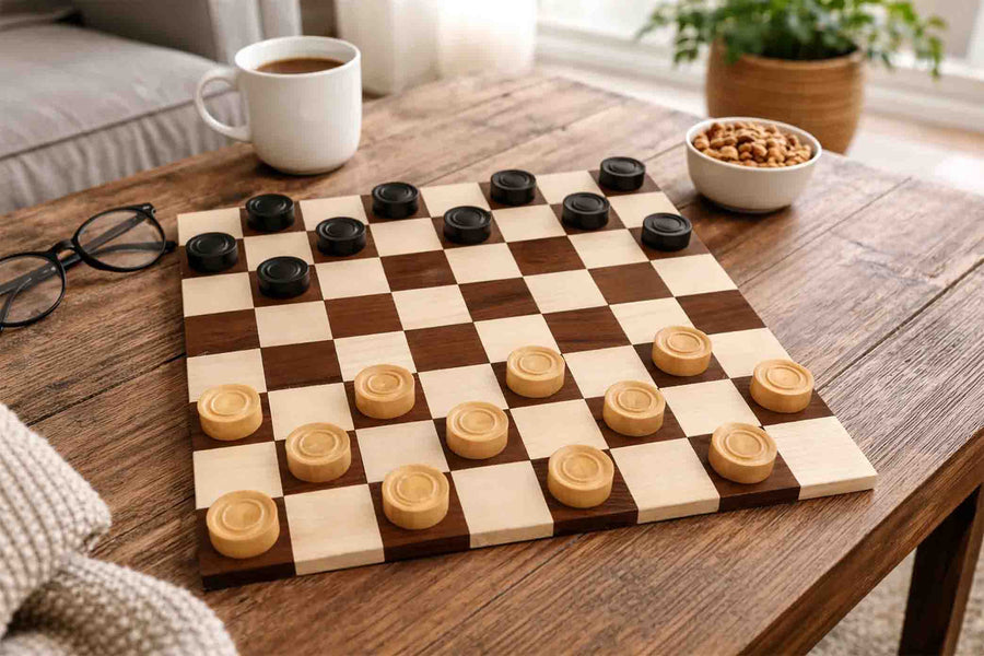 Wooden Checkers Draughts Set Ebonized & Natural Boxwood 30mm