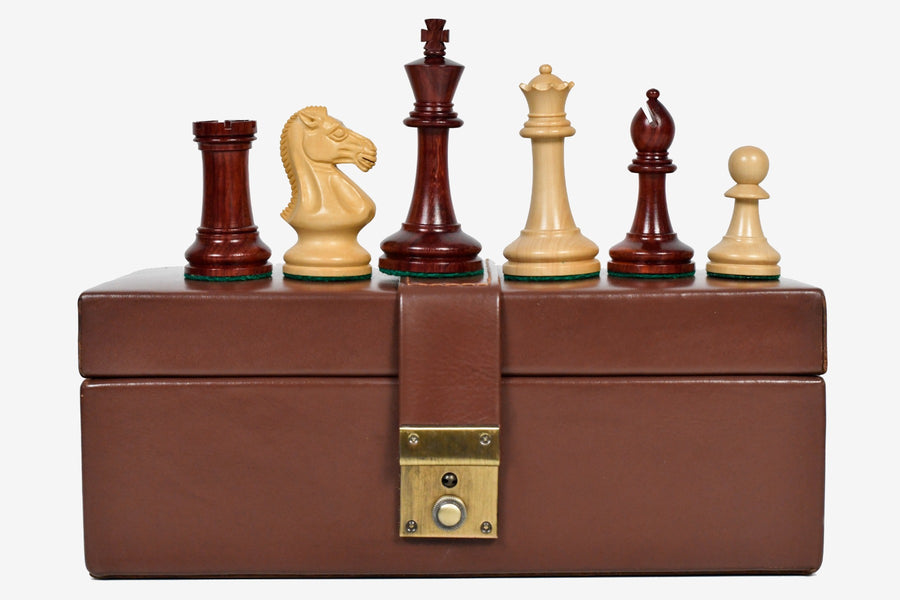 GM Blitz Edition Staunton Series Chess Pieces in Bud Rosewood & Box Wood - 3.75" King with Storage Box