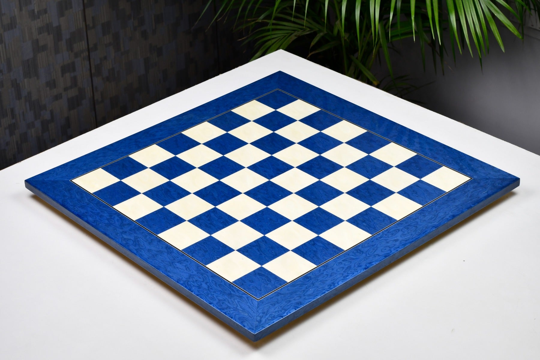 Wooden Deluxe Blue Ash Burl & White Erable Hi Gloss Finish Chess Board 22" - 55 mm By Chessbazaar