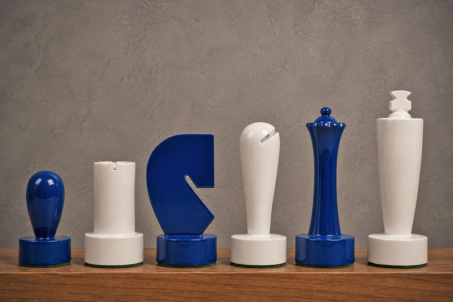 Berliner Minimalist Chess Pieces in Blue & White Painted Wood 3.7"- King
