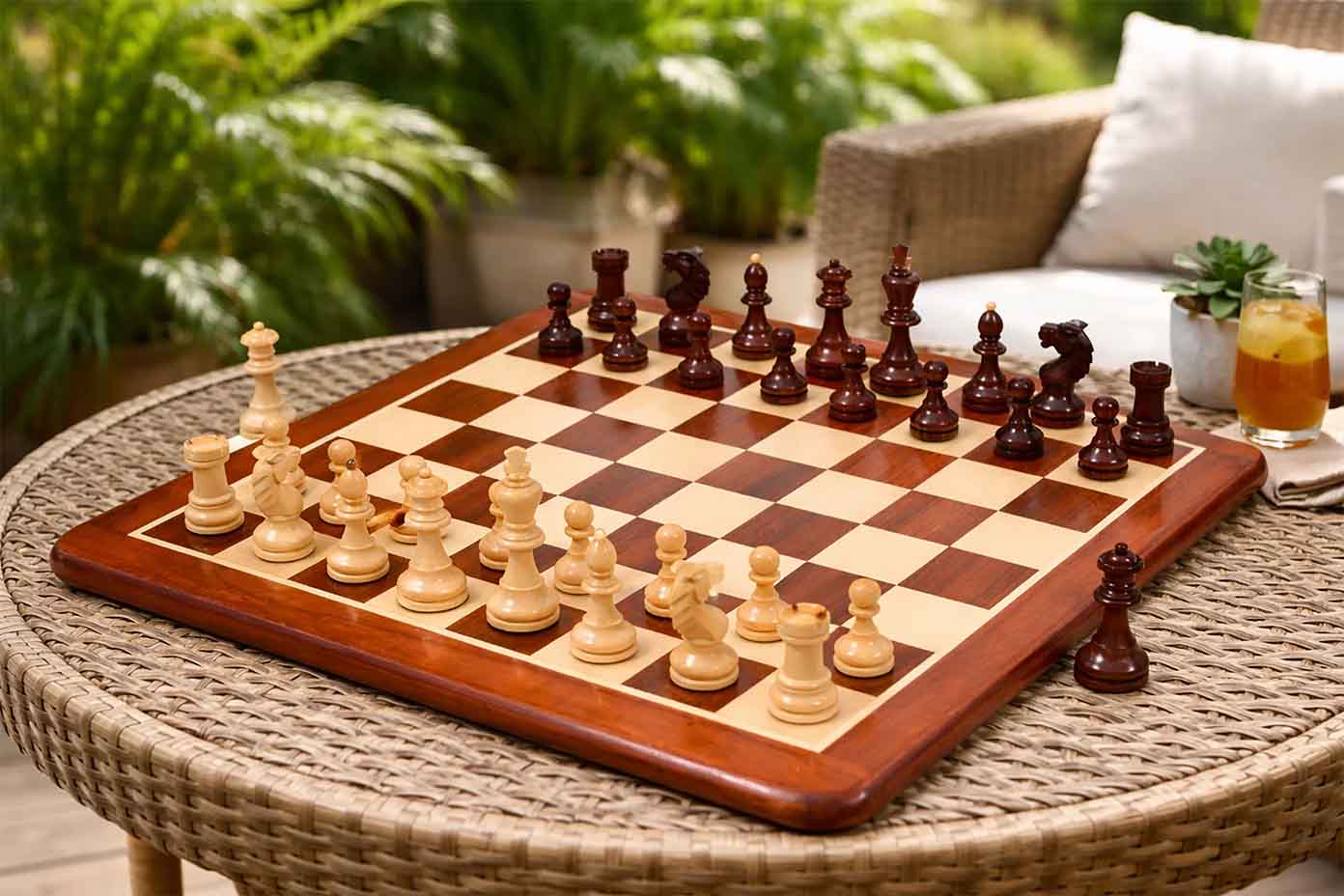 Special Edition 1950s Bohemia German Chess Set Bud Rosewood 3.89" with Board