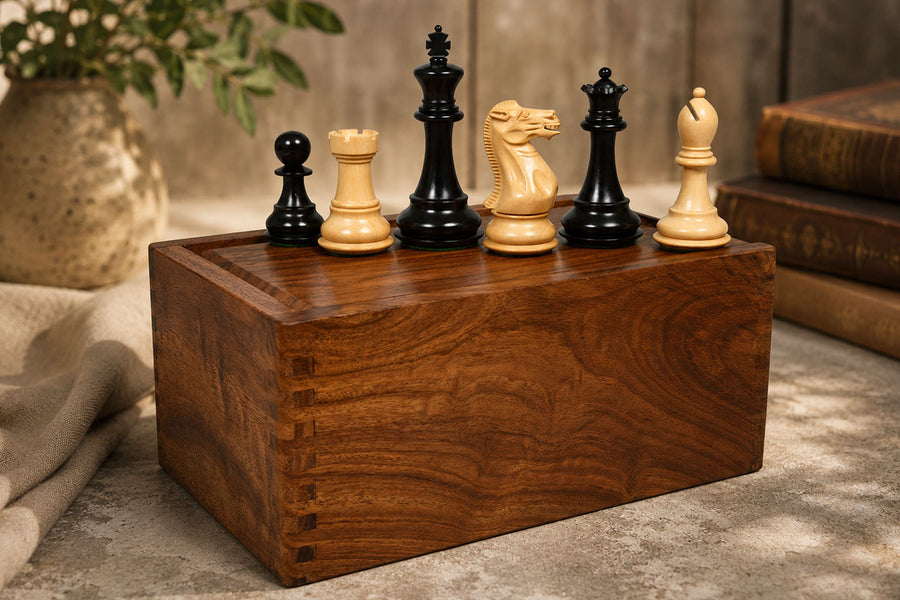 Desert Gold Series Chess Pieces in Ebonized / Boxwood - 4.0" King with Box