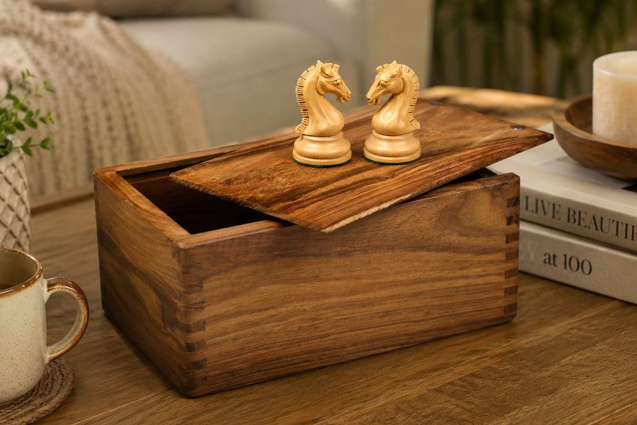 Sheesham Wood Tournament Chess Storage Box for 3.8" Sets No Partition