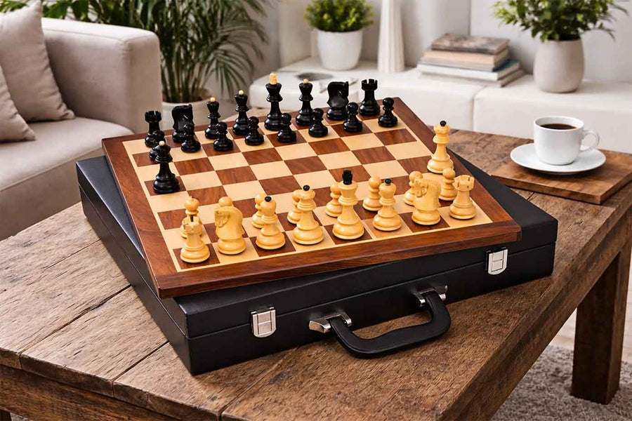 Old Russian Zagreb Chess Set Ebonized Boxwood 3.1" with Board & Box