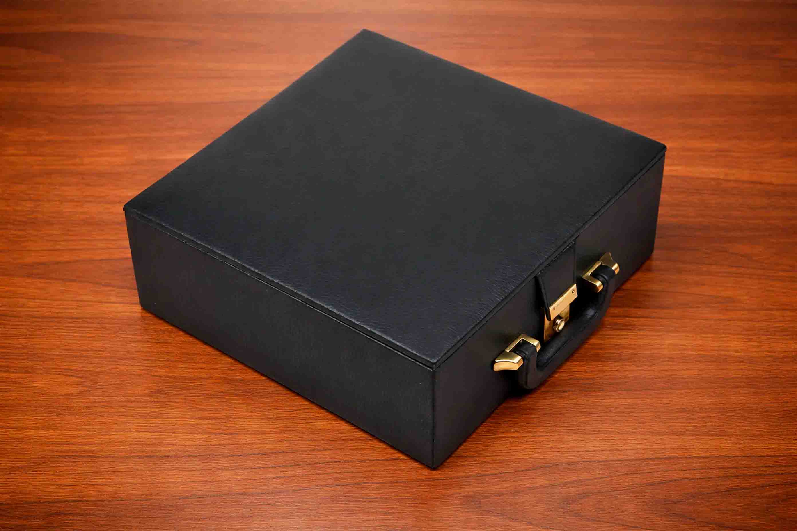 Black Leatherette Chess Storage Coffer Double Tray 3.75"-4.1" Pieces