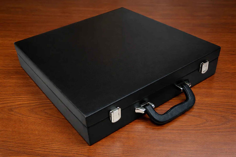 Black Leatherette Chess Coffer for 15" Board & Up to 3.0" Pieces