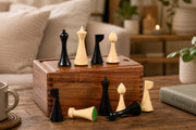 Minimalist Hermann Ohme Chess Pieces in Ebonized & Boxwood  - 3.75" King with Box