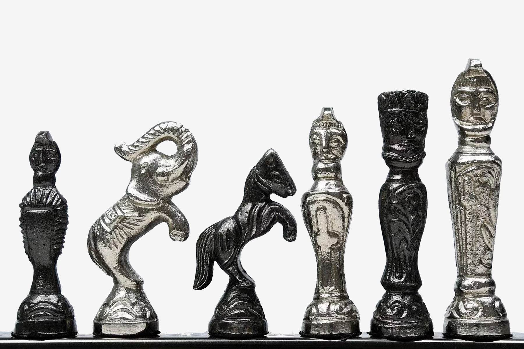 Clearance - Brass Chess Set Handmade Antique finish Vintage Style Figure Chess Set in Shiny Black & Silver Color