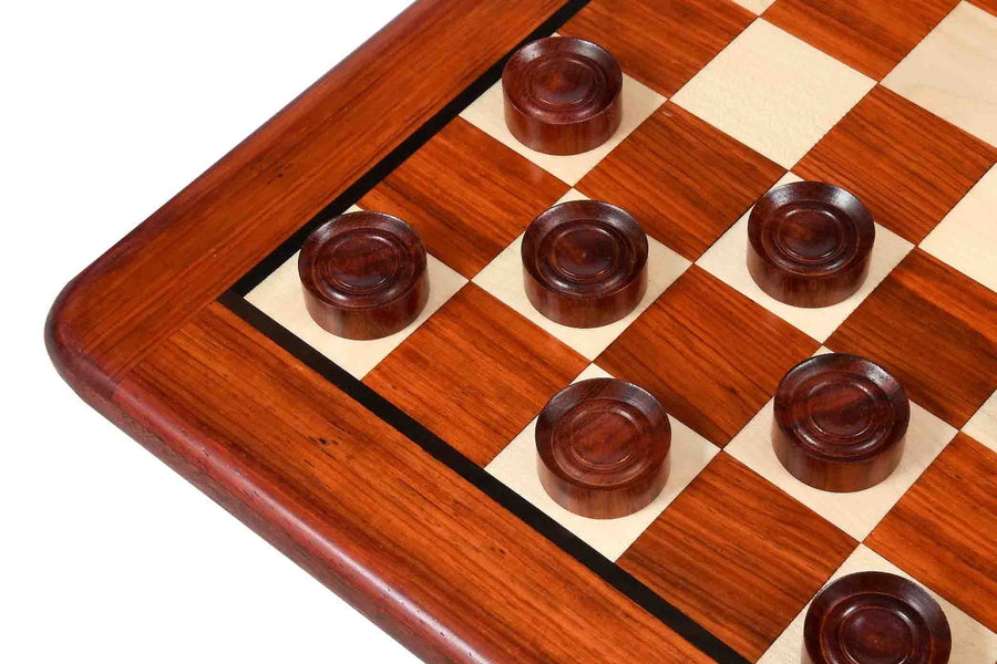 Wooden Checkers Draughts Set in Bud Rosewood & Boxwood 35mm