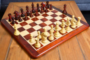 Combo of 2016 Bridle Series Luxury Chess Pieces with Wooden Board in Bud Rosewood / Boxwood - 4.2" King