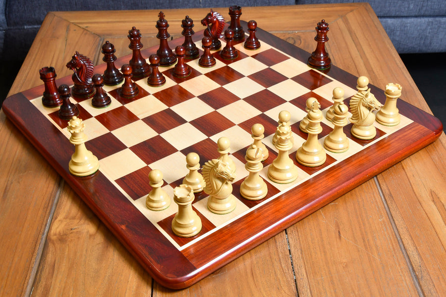 Combo of 2016 Bridle Series Luxury Chess Pieces with Wooden Board in Bud Rosewood / Boxwood - 4.2" King