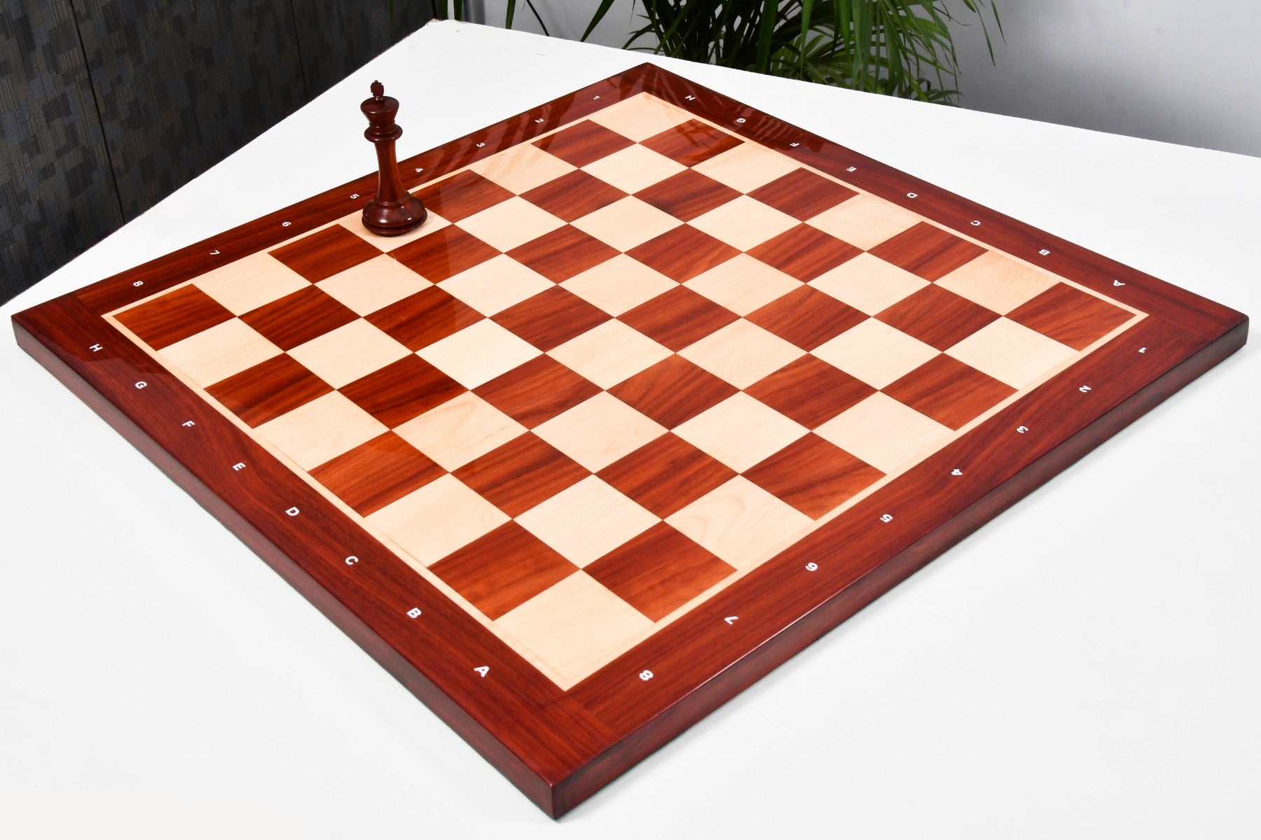 Solid Wooden Chess Board with Notation Blood Red Bud Rose Wood 23" - 60 mm