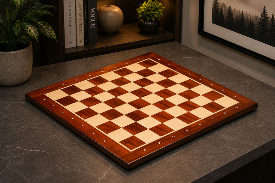Solid Blood Red Bud Rosewood Chess Board with Notation 23" 60mm