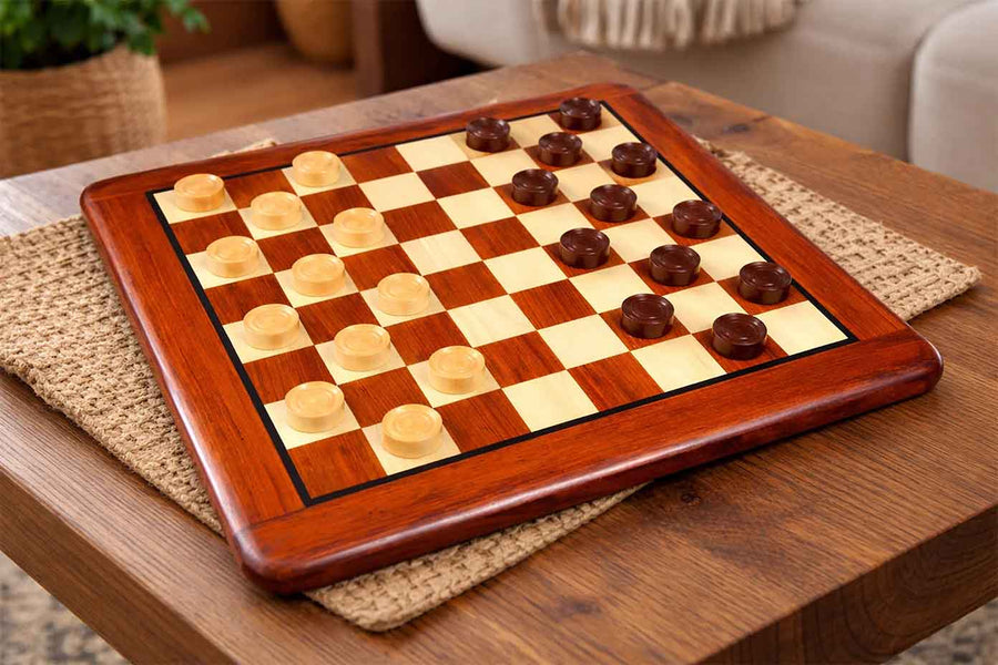 Wooden Checkers Draughts Set in Bud Rosewood & Boxwood 35mm