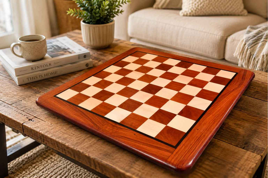 Wooden Blood Red Bud Rosewood Chess Board 18" (45mm Squares)