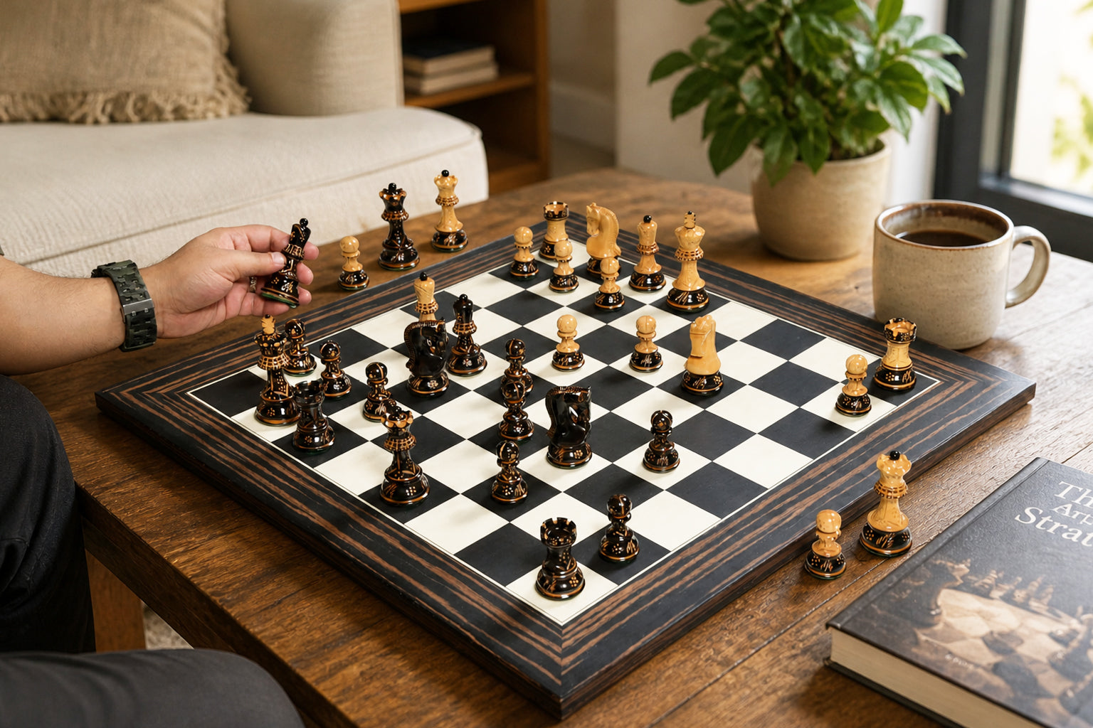 1959 Reproduced Russian Zagreb Staunton Series Chess Set in Burnt & Natural Boxwood & Tiger Ebony Maple Chess Board - 3.75" King