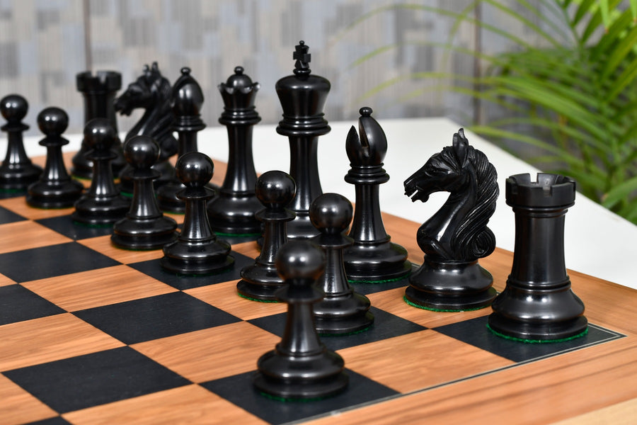Ancient Indian Warrior Luxury Series Chess Pieces in Ebony / Antiqued Boxwood - 4" King with Board & Box
