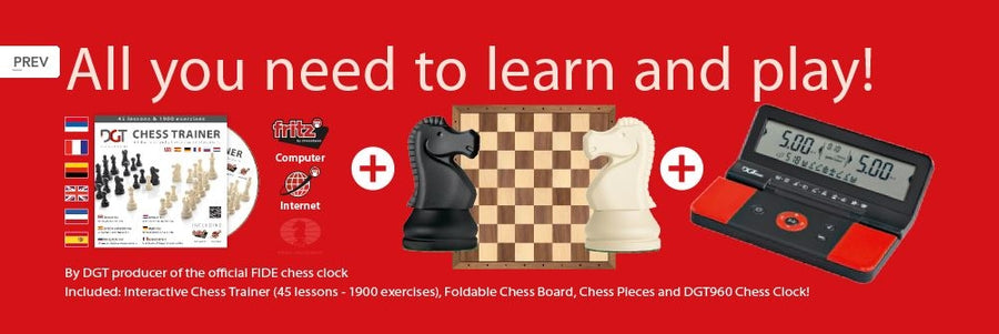 DGT Chess Starter Box - Red Pieces, Board & Clock (3.4" King)